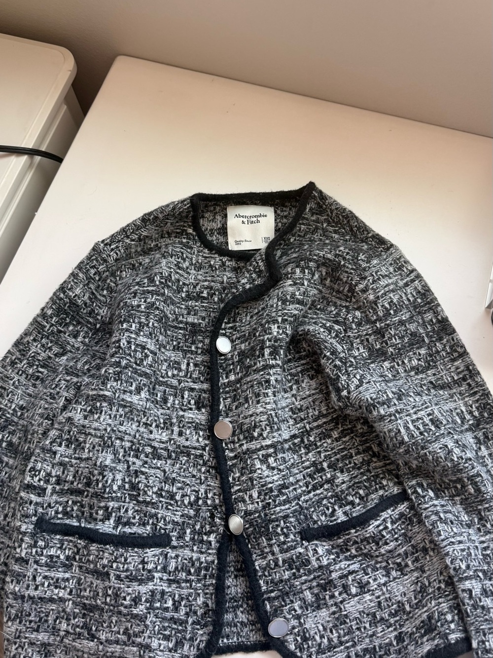 Abercrombie & Fitch Black and White Tweed Peacoat Jacket